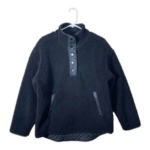 Athleta Pullover Snap Button Quilted Sherpa Sweatshirt - Size S Black